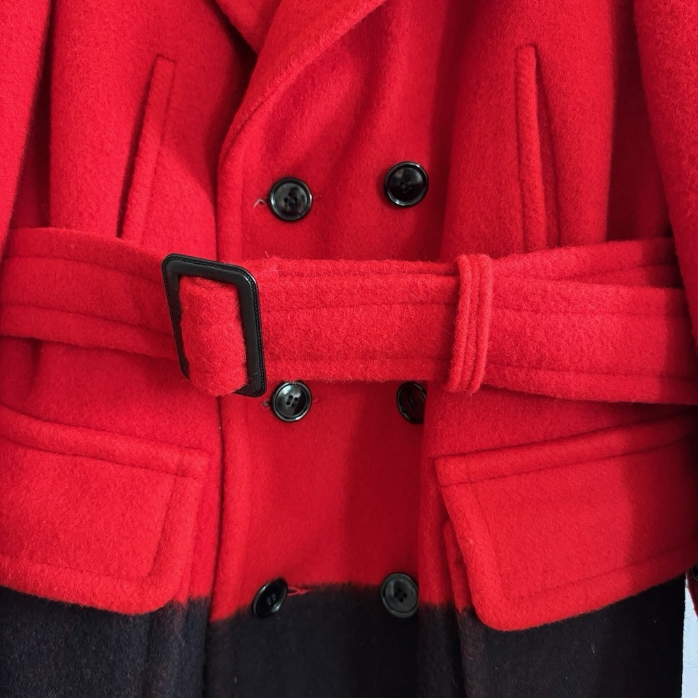 Hudson Bay Point Vintage 100% Wool Blanket Coat Jacket Red Black Belted Large - Picture 2 of 10